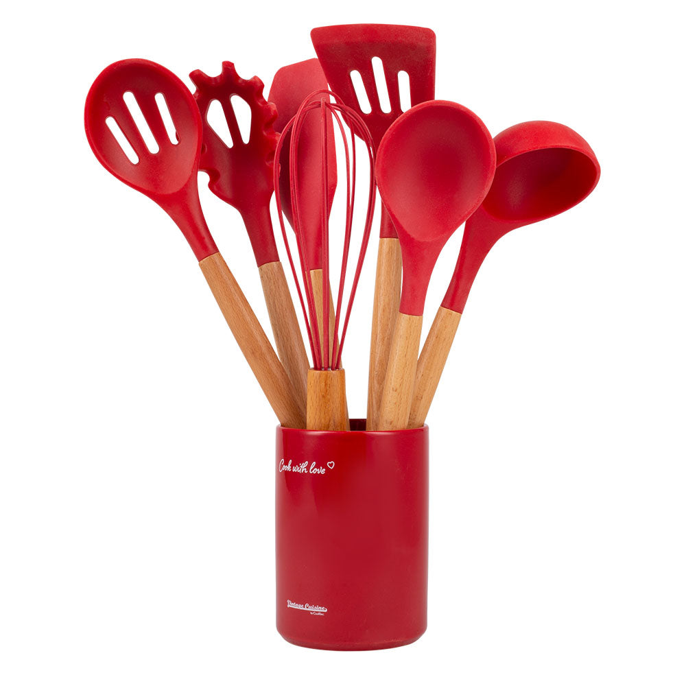 Set Ustensiles de Cuisine + récipient rouge