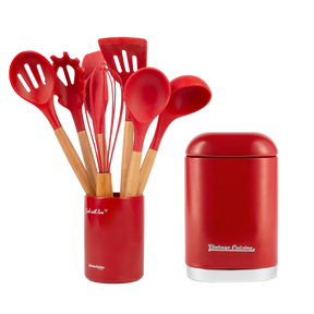 Set of kitchen utensils + Red retro container